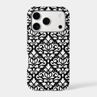 Scroll Damask Large Pattern White on Black