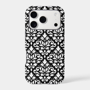 Scroll Damask Large Pattern White on Black