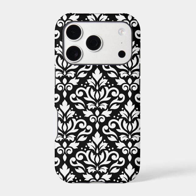 Scroll Damask Large Pattern White on Black (Back)