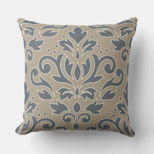 Scroll Damask Lg Design Cream Line Blue Sand Cushion