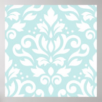 Scroll Damask Lg Design White on Duck Egg Blue