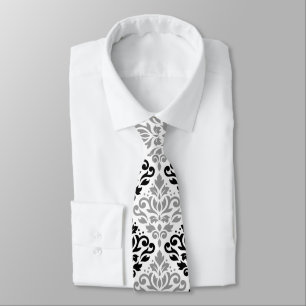 Scroll Damask Lg Pattern Black Grey White Tie
