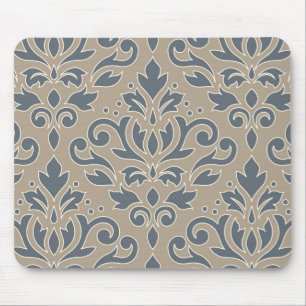 Scroll Damask Lg Pattern Cream Line Blue Sand Mouse Pad