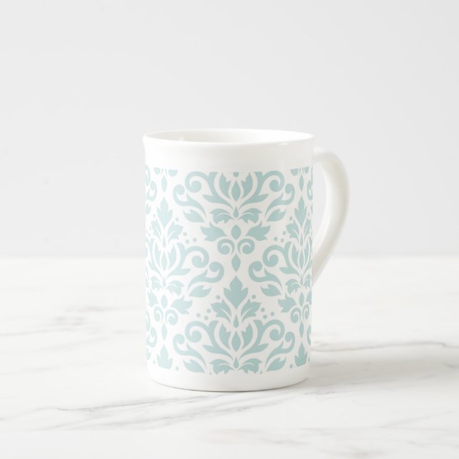 Scroll Damask Lg Pattern Duck Egg Blue (B) on Wt Bone China Mug (Front Right)
