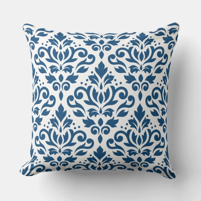 Scroll Damask Lg Ptn Dk Blue on White Cushion (Front)