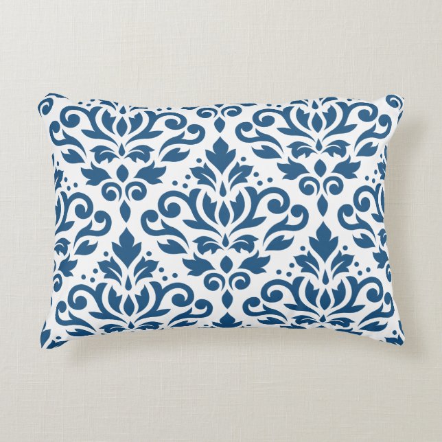 Scroll Damask Lg Ptn Dk Blue on White Decorative Cushion (Front)