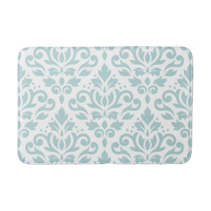 Scroll Damask Lg Ptn Duck Egg Blue (B) on White Bath Mat