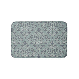 Scroll Damask Lg Ptn (outline) Cream Blues Teal Bath Mat