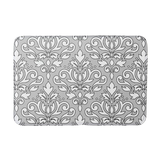 Scroll Damask Lg Ptn White (Black line) Grey Bath Mat (Front)