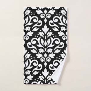 Scroll Damask Lg Ptn White on Black Hand Towel