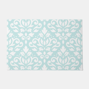 Scroll Damask Lg Ptn White on Duck Egg Blue Doormat