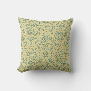 Scroll Damask Line Big Pattern Teal on Gold Cushion