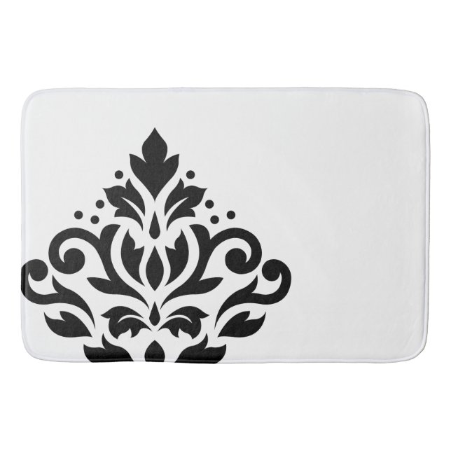 Scroll Damask Off-set I Black on White Bath Mat (Front)