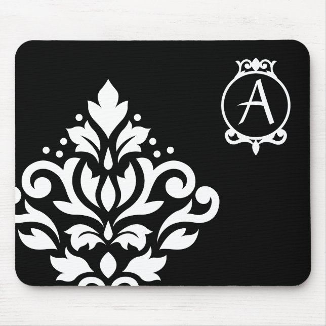 Scroll Damask Off-set I (Initial Ornate) WB Mouse Pad (Front)