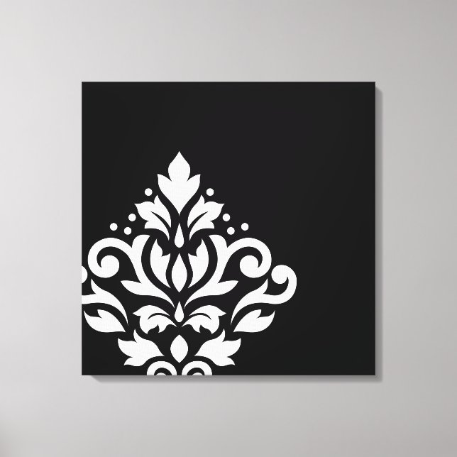 Scroll Damask Off-set I White on Black Canvas Print (Front)