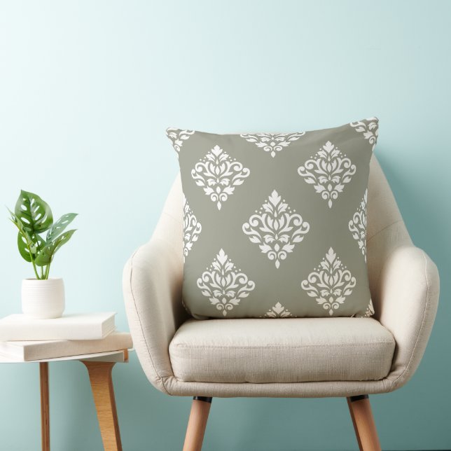 Scroll Damask Pattern (B) White on Green Cushion (Chair)