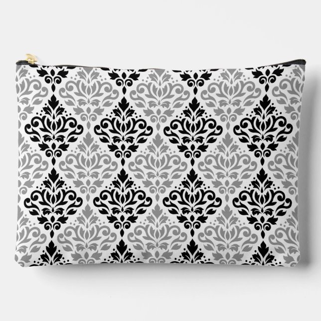 Scroll Damask Pattern Black Grey White Accessory Pouch (Front)