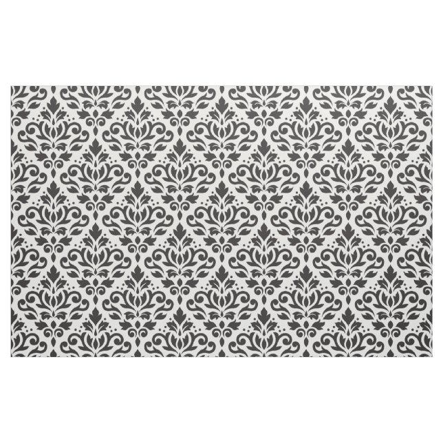 Scroll Damask Pattern Black on White Fabric (Yard)