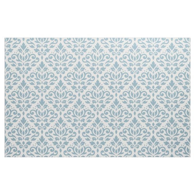 Scroll Damask Pattern Blue on Cream Fabric (Yard)
