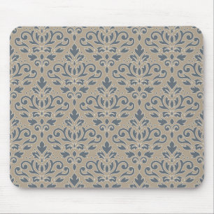 Scroll Damask Pattern Cream Line Blue Sand Mouse Pad
