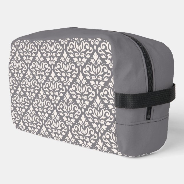 Scroll Damask Pattern Cream on Grey Dopp Kit (Left Corner)