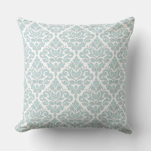 Scroll Damask Pattern Grey Line Duck Egg Blue Wt Cushion