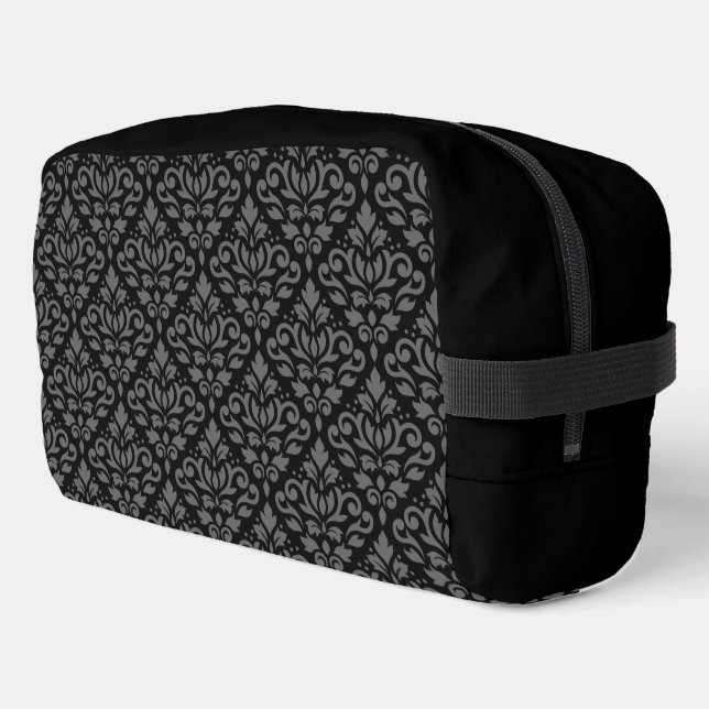 Scroll Damask Pattern Grey on Black Dopp Kit (Left Corner)