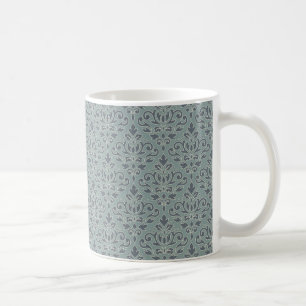 Scroll Damask Pattern (outline) Cream Blue Teal Coffee Mug