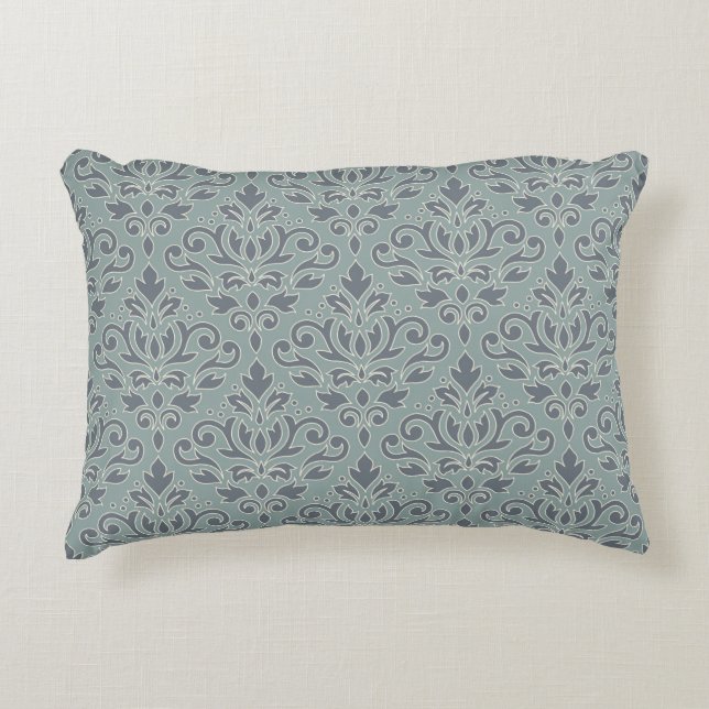 Scroll Damask Pattern (outline) Cream Blue Teal Decorative Cushion (Front)