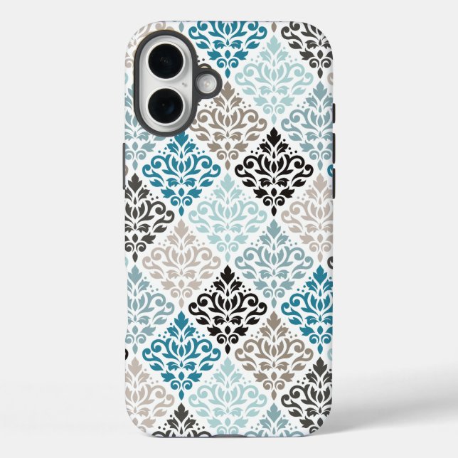 Scroll Damask Pattern Teals Browns White Case-Mate iPhone Case (Back)