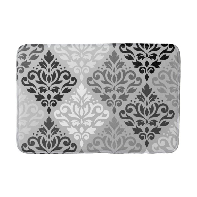 Scroll Damask Ptn Art BW & Greys Bath Mat (Front)