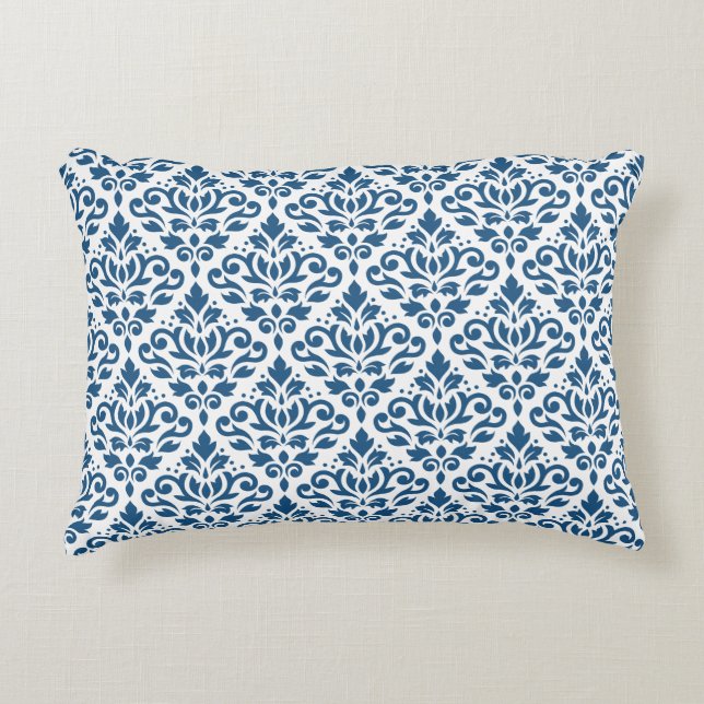 Scroll Damask Ptn Dk Blue on White Decorative Cushion (Front)