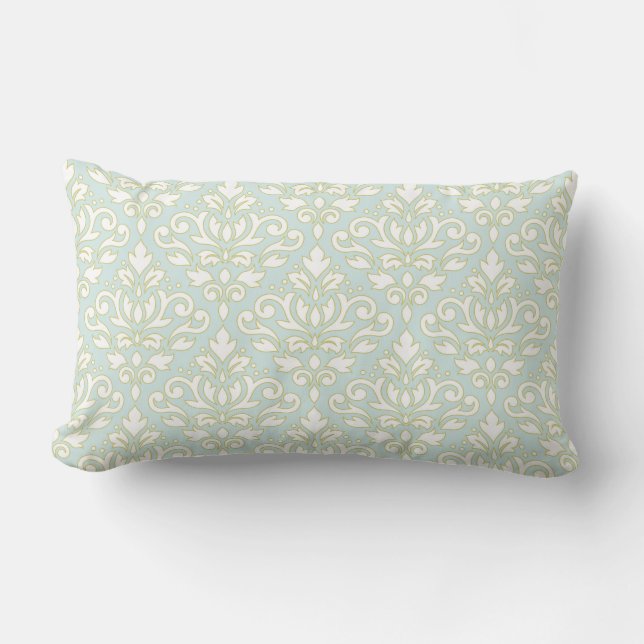 Scroll Damask Ptn (outline) Wt Gld Lt Teal Lumbar Cushion (Front)