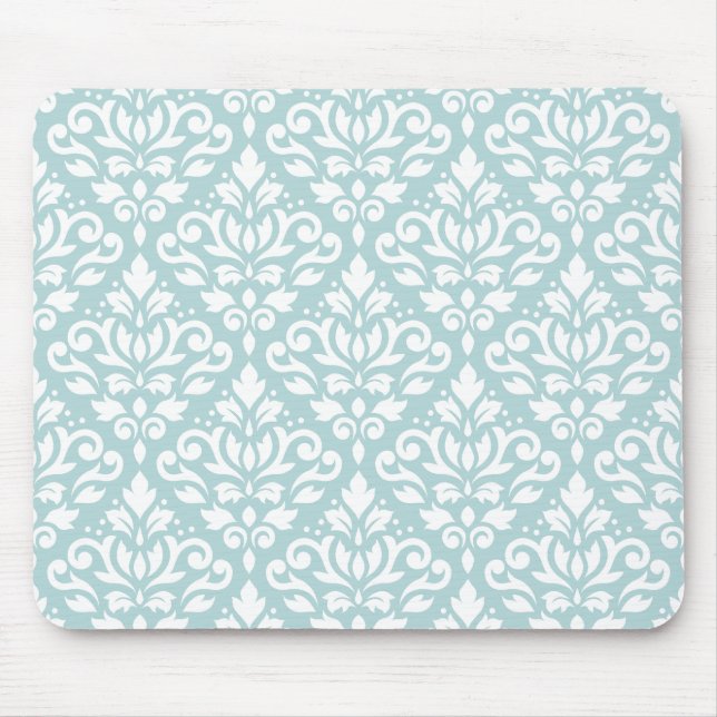 Scroll Damask Ptn White on Duck Egg Blue (B) Mouse Pad (Front)