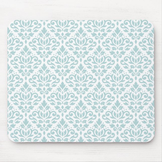 Scroll Damask Rpt Ptn Duck Egg Blue (B) on White Mouse Pad (Front)