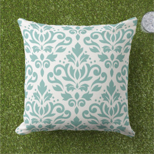 Scroll Damask Teal Large Pattern Cushion