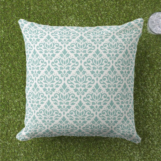Scroll Damask Teal Pattern Cushion (Grass)