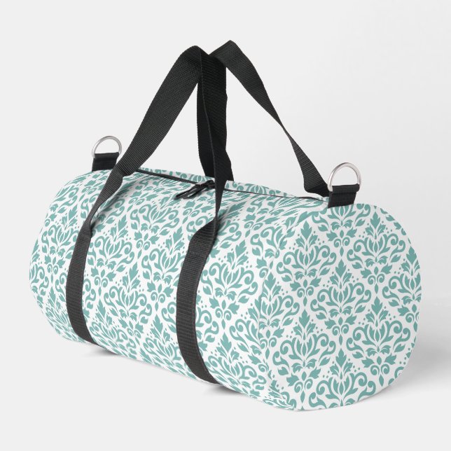 Scroll Damask Teal Pattern Duffle Bag (Left Corner)