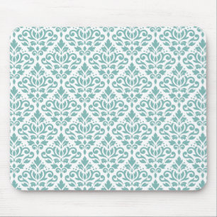 Scroll Damask Teal Pattern Mouse Pad