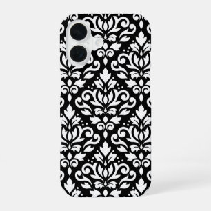 Scroll Damask White on Black Large Pattern iPhone 16 Case