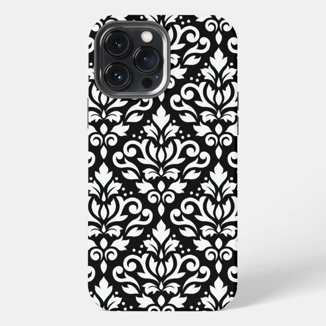Scroll Damask White on Black Large Pattern iPhone Case (Back)