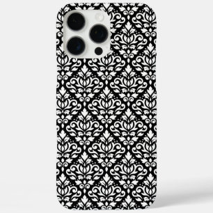 Scroll Damask White on Black Pattern iPhone 16 Pro Max Case