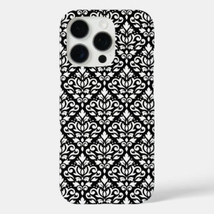 Scroll Damask White on Black Pattern iPhone 16 Pro Case