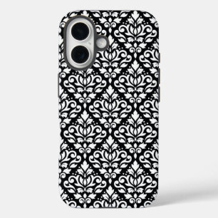 Scroll Damask White on Black Pattern iPhone 16 Case