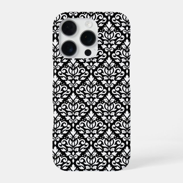Scroll Damask White on Black Pattern iPhone Case (Back)