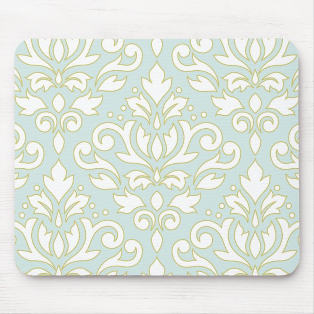 Scroll Damask XLg Ptn (outline) Wt Gld Lt Teal Mouse Pad (Front)
