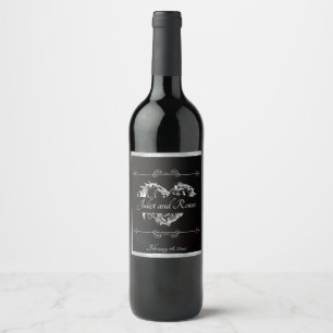 Scroll Heart Monogram - Black Wine Label
