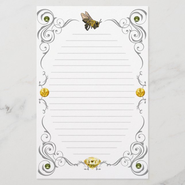 Scroll Honey Bee Lined Stationery (Front)