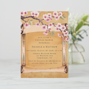 Scroll Japanese Cherry Blossom Couples Shower Invitation