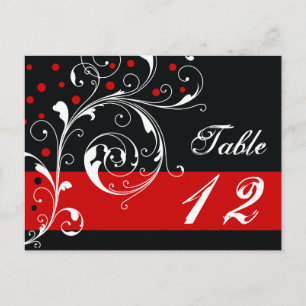 Scroll leaf black, red wedding Table number Postcard